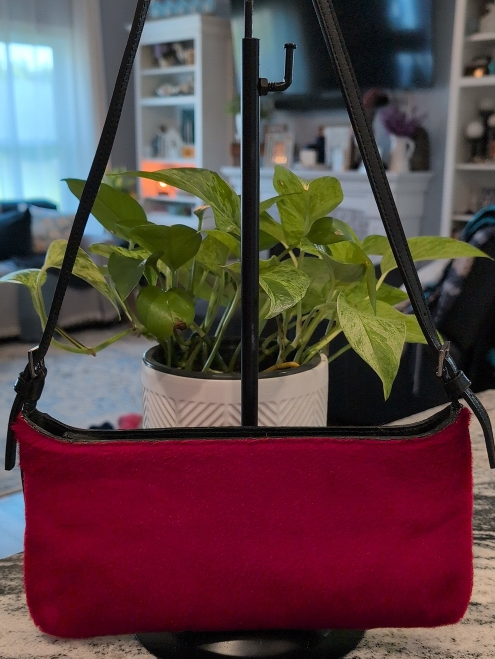 Classiques Entier Red Faux Calf Hair Shoulder Bag with Black Strap